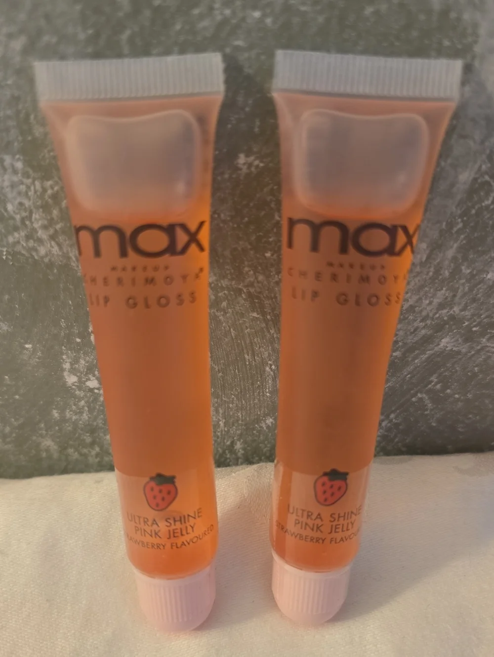 2 Max Cherimoya Lip Glosses Ultra Shine Pink Jelly Strawberry Flavor New